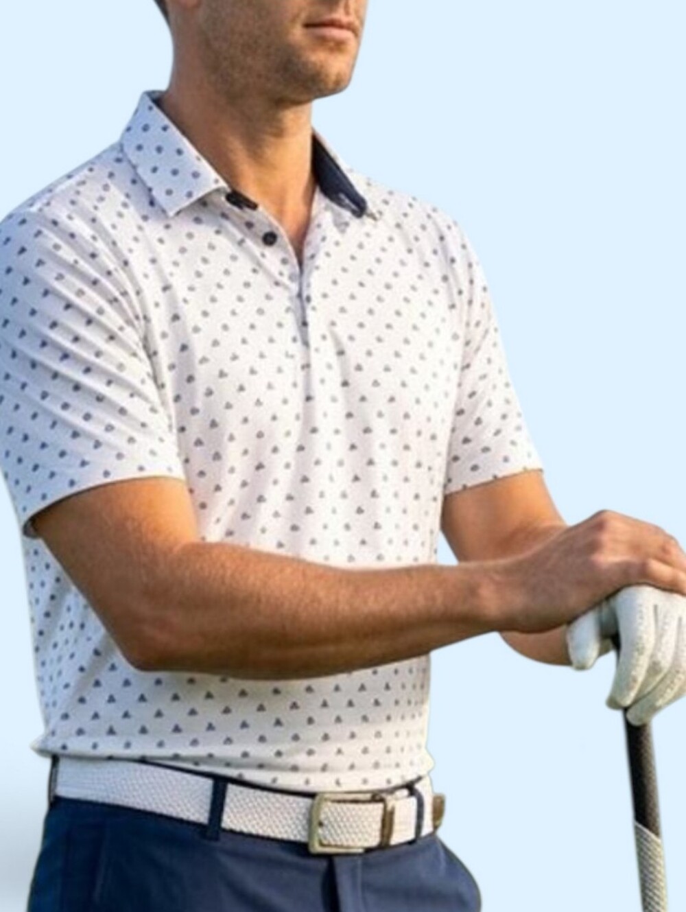 Adidas Golf Polo. Men's White Short-Sleeve White / Navy Micro Adidas Sign. Print